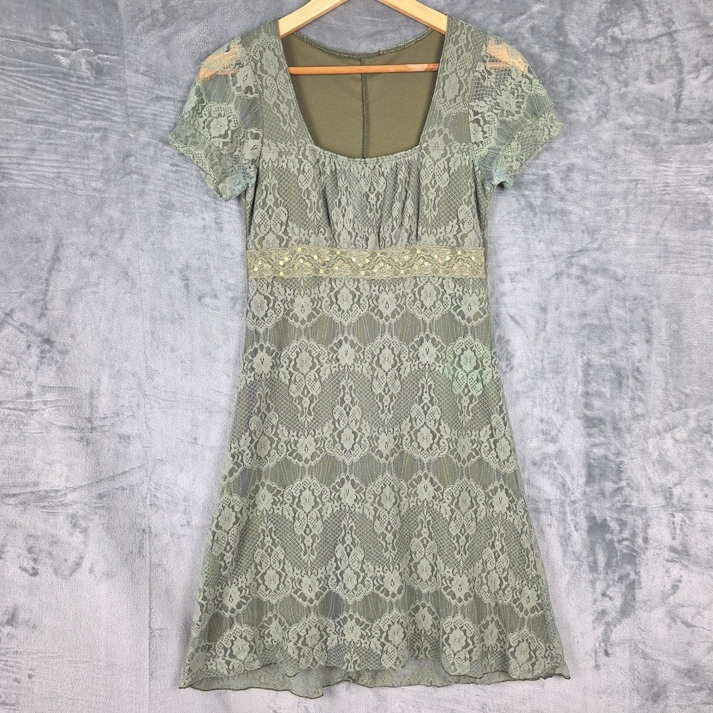 Womens Dress Medium Forest Fairy Floral Lace Babydoll Feminine Milkmaid Coquette